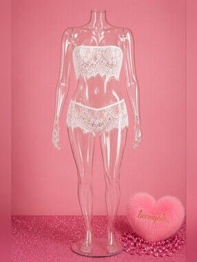 White Lace Strapless Lingerie Set | Romantic Sheer Floral Lace Intimate Set |